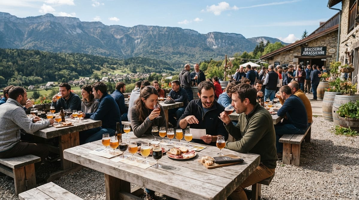 Dégustation de bières artisanales lors d'un événement brassicole dans le Haut-Jura